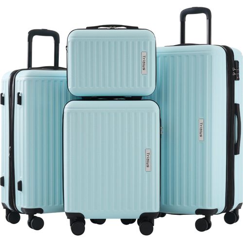 Koffer-Set S-M-L-XL-Set Gepaeck mit Kosmetiktasche Hartschalen-Koffer Handgepaeck 4 Rollen ABS-Material TSA Zollschloss Rollkoffer Reisekoffer Blau