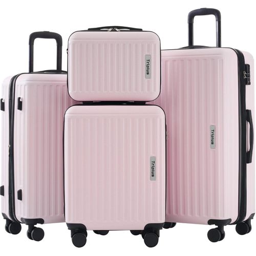 Koffer-Set S-M-L-XL-Set Gepaeck mit Kosmetiktasche Hartschalen-Koffer Handgepaeck 4 Rollen ABS-Material TSA Zollschloss Rollkoffer Reisekoffer Rosa