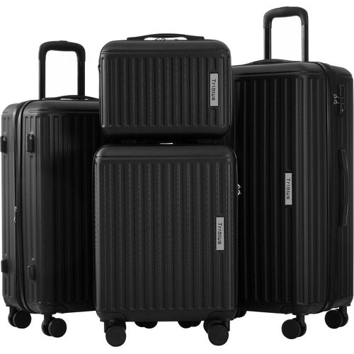 Koffer-Set S-M-L-XL-Set Gepaeck mit Kosmetiktasche Hartschalen-Koffer Handgepaeck 4 Rollen ABS-Material TSA Zollschloss Rollkoffer Reisekoffer Schwarz