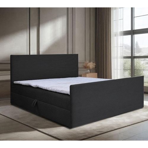 Bett Doppelbett Boxspringbett BERG POSO mit Fußsteil 160x200 cm +Topper T25 und Bonell-Matratze + 2 Bettkästen, H3 (Schwarz: POSO 135)