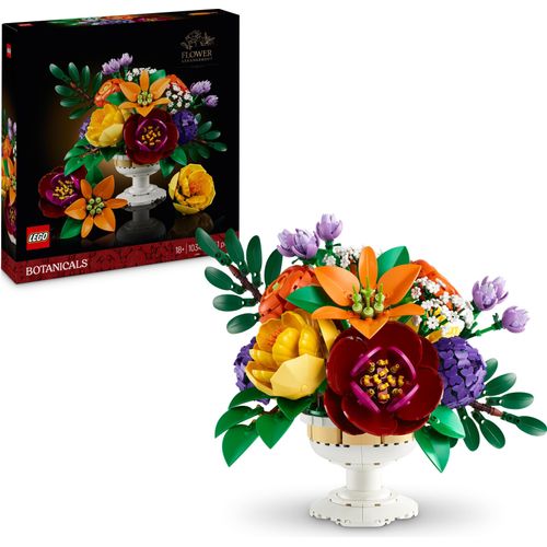 LEGO Botanicals Blumengesteck mit künstlichen Kamelien, Pfingstrosen, Hortensien, Ranunkel, Lilien in weißer Vase - Blumen Deko - DYI Bauset für Erwachsene - Pflanzen Geschenkidee 10345