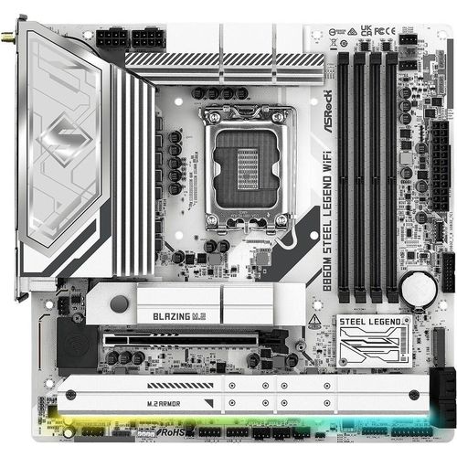 ASRock B860M STEEL LEGEND WIFI - Motherboard - micro ATX - LGA1851-Sockel - B860 Chipsatz - USB4, USB-C 3.2 Gen2, USB 3.2 Gen 2, USB 3.2 Gen 1 - 2.5 Gigabit LAN, Bluetooth, Wi-Fi 6E - Onboard-Grafik (CPU erforderlich)