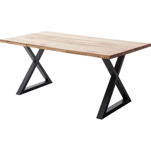Esstisch 160x90 cm mit Baumkante, X-Gestell, Eiche massiv geölt, PARACATU-06