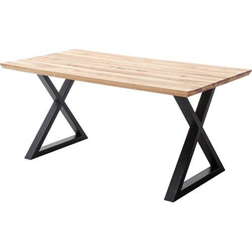 Esstisch 160x90 cm mit Schweizer Kante, X-Gestell, Eiche massiv geölt, PARACATU-06