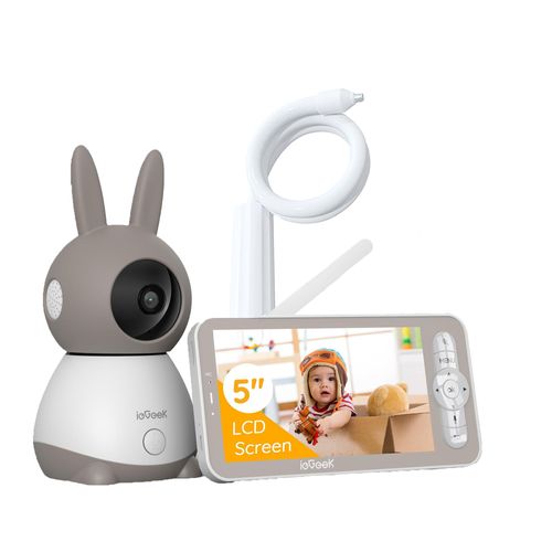 2K Babyphone mit Kamera PTZ 355°, 5“ Baby Monitor Auto-tracking, Weinen- Geräuscherkennung, Temperatur- und Feuchtigkeitsmessung, Kamerahalterung