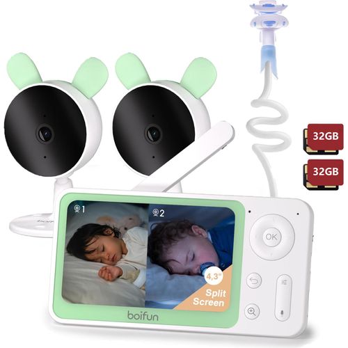 Babyphone mit 2 Kameras, Bewegungs-/Geräuscherkennung, 1080P baby monitor mit 4,3