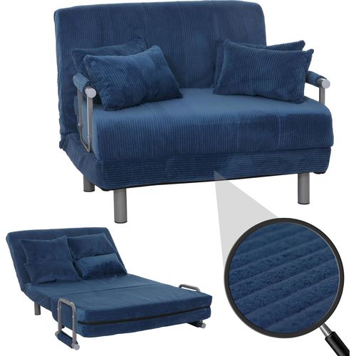Schlafsessel HWC-K29, Klappsessel Schlafsofa Gästebett, Liegefläche 190x100cm, Stoff Cord (330g/m²) blau