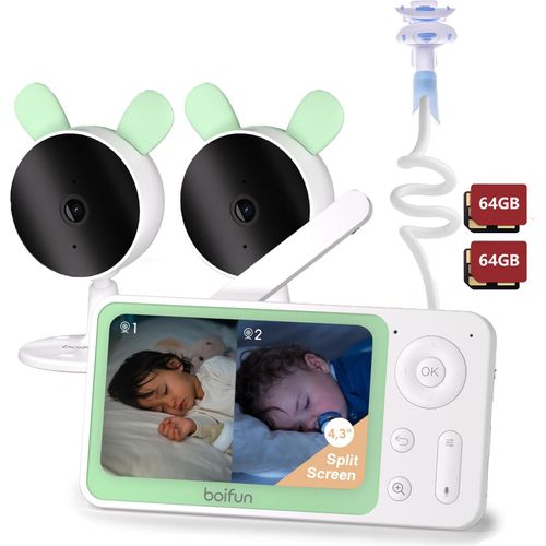 Babyphone mit 2 Kameras, Bewegungs/Geräuscherkennung, 1080P baby monitor mit 4,3