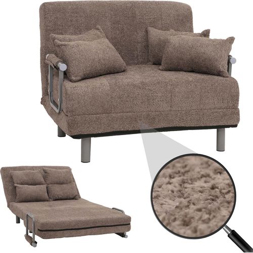 Schlafsessel MCW-K29, Klappsessel Schlafsofa Gästebett, Liegefläche 190x100cm, Stoff Bouclé (500g/m²) hellbraun