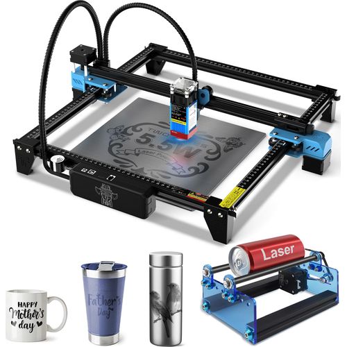 Twotrees TTS-55 Pro: 5.5W Gravier- und Schneidemaschine mit Drehwalze für Holz, Leder, Acryl und Metall