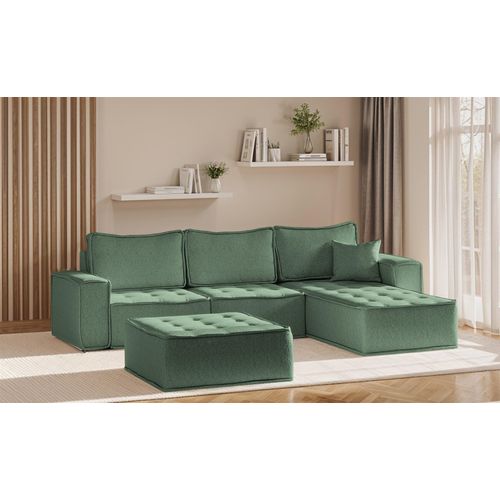 Ecksofa Modulsofa 4-teilig SANDE Stoff Raven Flaschengrün Ottomane Rechts