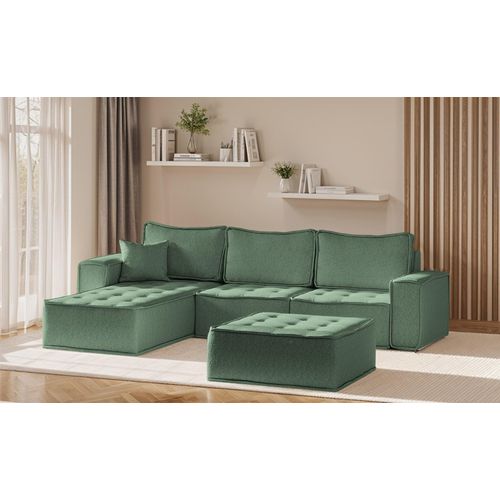 Ecksofa Modulsofa 4-teilig SANDE Stoff Raven Flaschengrün Ottomane Links