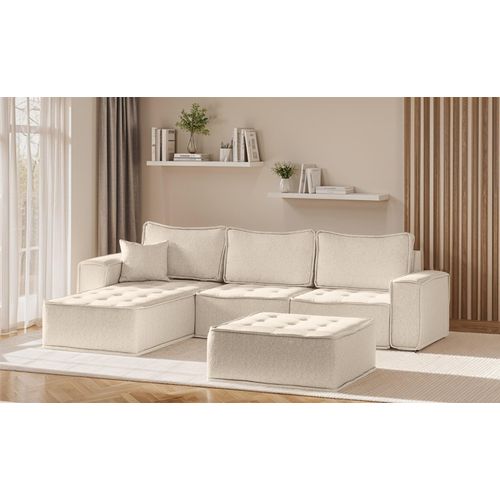 Ecksofa Modulsofa 4-teilig SANDE Stoff Raven Creme Ottomane Links