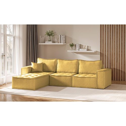 Ecksofa Modulsofa 3-teilig SANDE Stoff Raven Honiggelb Ottomane Links