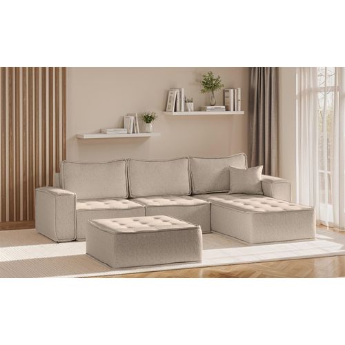 Ecksofa Modulsofa 4-teilig SANDE Stoff Alpine Toffee Ottomane Rechts