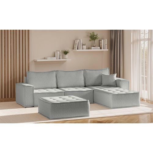 Ecksofa Modulsofa 4-teilig SANDE Stoff Alpine Hellgrau Ottomane Rechts