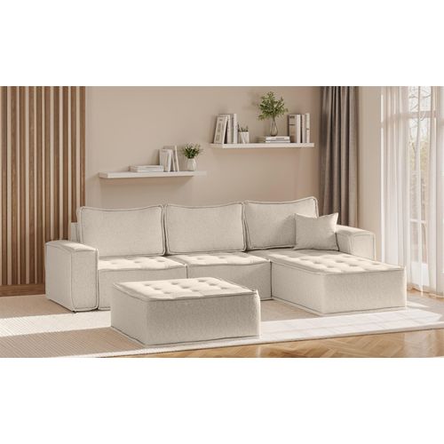 Ecksofa Modulsofa 4-teilig SANDE Stoff Alpine Beige Ottomane Rechts