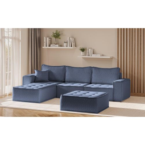Ecksofa Modulsofa 4-teilig SANDE Stoff Raven Blau Ottomane Links