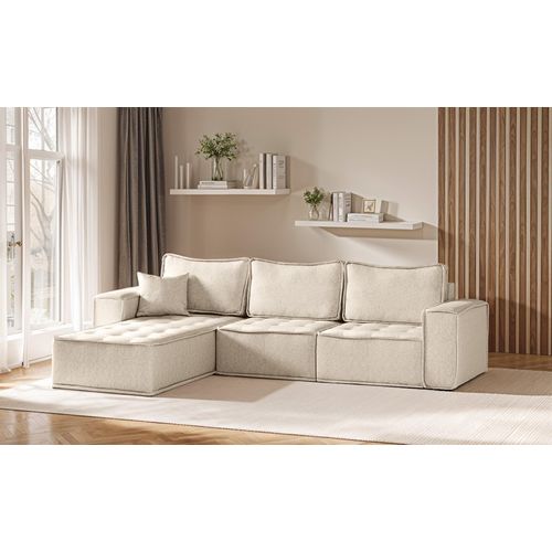 Ecksofa Modulsofa 3-teilig SANDE Stoff Raven Creme Ottomane Links