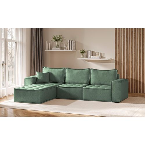 Ecksofa Modulsofa 3-teilig SANDE Stoff Raven Flaschengrün Ottomane Links