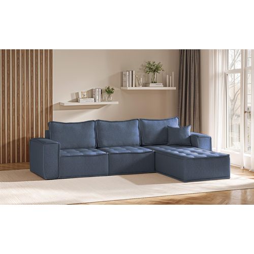 Ecksofa Modulsofa 3-teilig SANDE Stoff Raven Blau Ottomane Rechts