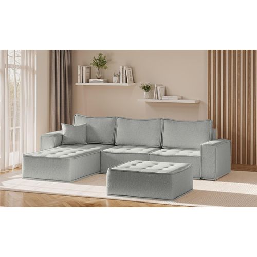 Ecksofa Modulsofa 4-teilig SANDE Stoff Alpine Hellgrau Ottomane Links