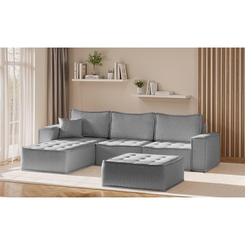 Ecksofa Modulsofa 4-teilig SANDE Stoff Raven Grau Ottomane Links