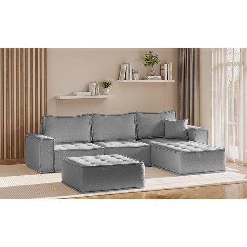 Ecksofa Modulsofa 4-teilig SANDE Stoff Raven Grau Ottomane Rechts