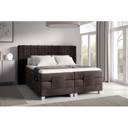 Boxspringbett Elektrisch Bett VIDAL 140x200cm in Stoff Fresh Dunkelbraun