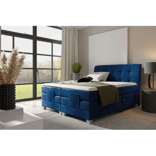 Boxspringbett Elektrisch Bett FRANCO 160x200cm in Stoff Fresh Dunkelblau