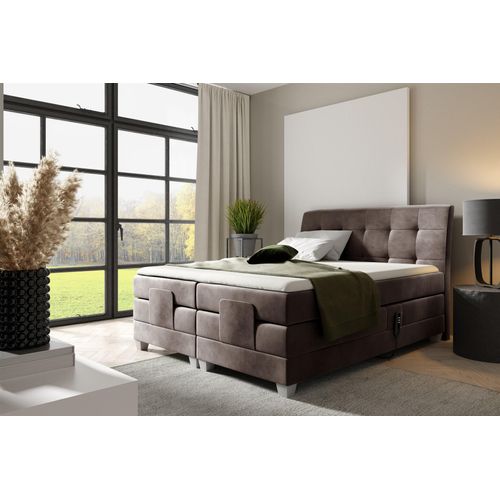 Boxspringbett Elektrisch Bett FRANCO 120x200cm in Stoff Fresh Schokobraun