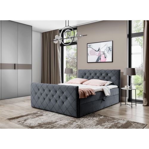 Boxspringbett Schlafzimmerbett EIVOR 140x220cm Stoff Magic Velvet Anrhrazit