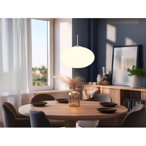 LED Pendelleuchte Messing mit Glaskugel Lampenschirm Weiß, Esstischlampe Ø 40cm