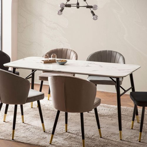WOHNLING Esszimmertisch 120 cm Marmor Optik Weiß Esstisch Klein Küchentisch