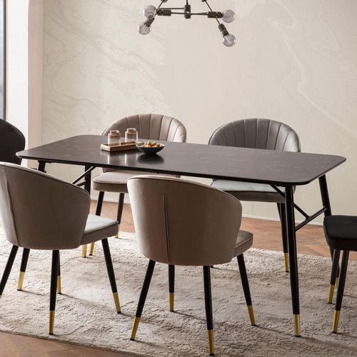 WOHNLING Esszimmertisch 140 cm Marmor Optik Schwarz Esstisch Klein Küchentisch