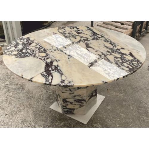 Casa Padrino Luxus Marmor Esstisch Cremeweiß / Lila Ø 140 x H. 74 cm - Luxus Marmor Esszimmer Möbel