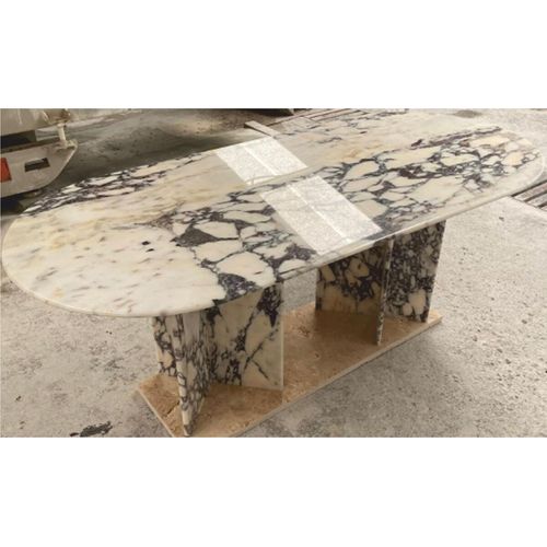 Casa Padrino Luxus Marmor Esstisch Cremeweiß / Lila 200 x 90 x H. 76 cm - Luxus Marmor Esszimmer Möbel