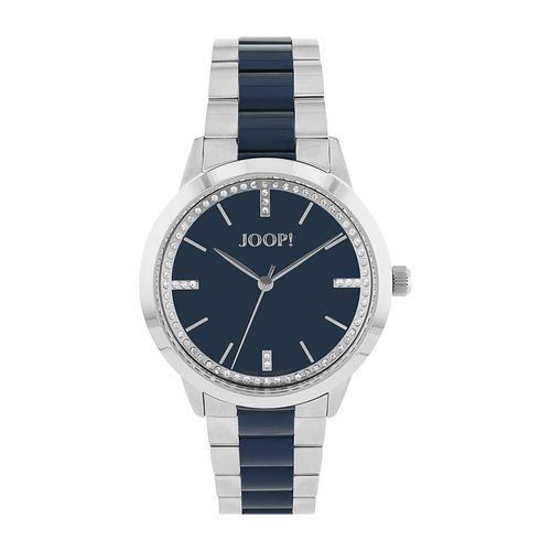 Quarzuhr JOOP, blau, Armbanduhren, Damen, Armbanduhr, Damenuhr, analog, Glassteine, Edelstahlarmband