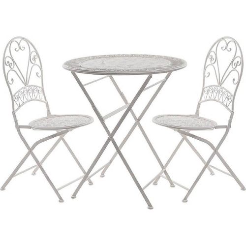 Terassen Möbel-Set Bistro Garten Balkon Gartendeko antik weiß 2 Stühle und Tisch