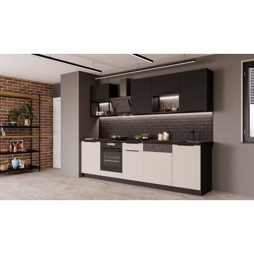 Küche ARONA + SIENA BASIC LOFT 280 cm Küchenzeile Küchenblock Einbauküche Kaschmir beige matt + Schwarz matt