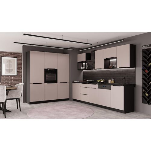Küche ARONA LOFT 280 + 180 cm Küchenzeile Küchenblock Einbauküche Kaschmir beige matt + Schwarz matt