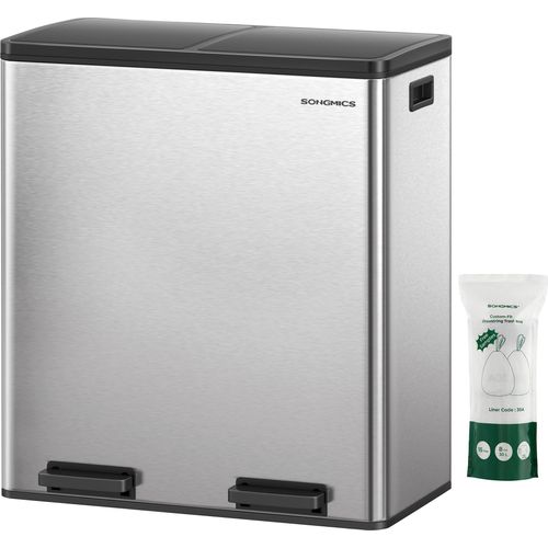 SONGMICS Mülleimer Mülltrennsystem, mit 2 Fächern, 2 x 30 L, Küche