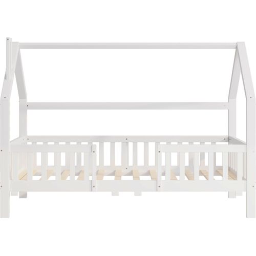 Kinderbett 90 x 200 cm Hausbett£ohne Matratze£©Einzelbett mit Schornstein Robuste Lattenroste Mit Sicherheitsgelaender Kiefernholz Weiss