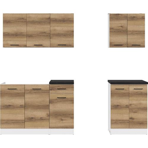 Junona Line Küchenkomplettset A 180 cm mit heller Eichen-Delano-Arbeitsplatte