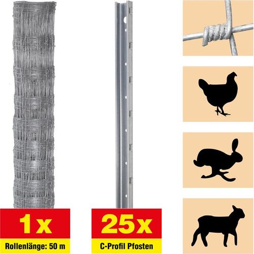 Weidezaun 50 m Set Taurus leicht - Höhe: 150 cm, inkl. 25 Pfosten, Horizontaldrähte: 11