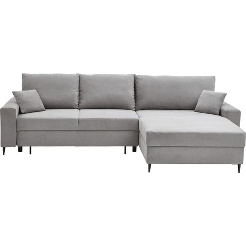 Ecksofa - 280 x 170 cm - Hellgrau - Webstoff - mit Ausziehfunktion und Bettkasten