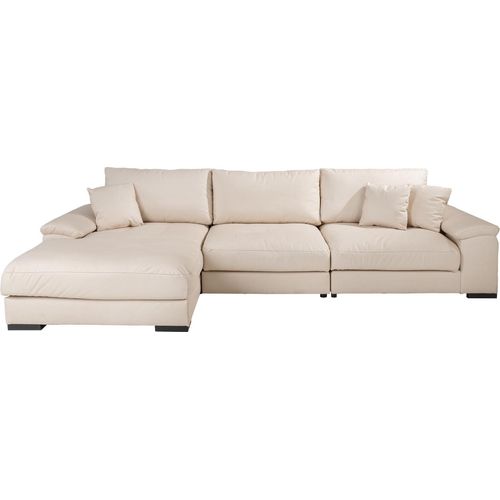 Ecksofa - Creme - Schwarz - Mikrofaser - Metallfüße