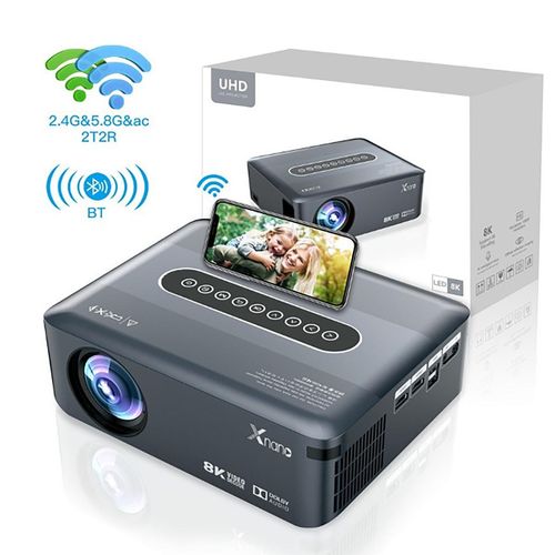 ZELURXX 8K/4K Tragbarer Beamer, mit 5G-WLAN und Bluetooth, 12000L, natives 1080P HD, integriertes Android-Betriebssystem, über 8000 Apps, Grau