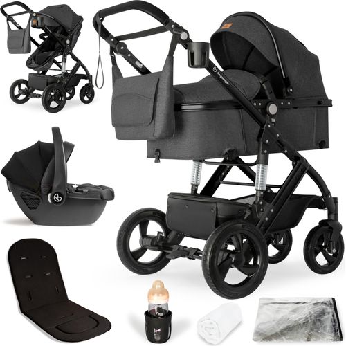 Bergsteiger Nizza 3 in 1 Kinderwagen, Kombikinderwagen Komplettset, Babywanne & Buggy Sportsitz inklusive, Auto-Babyschale & Isofix Station optional
