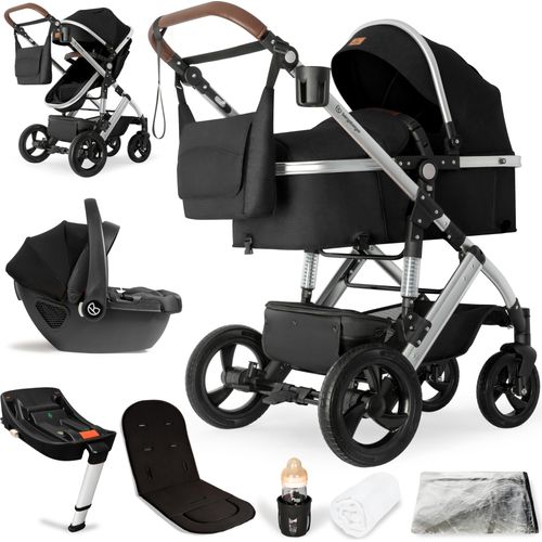 Bergsteiger Nizza 3 in 1 Kinderwagen, Kombikinderwagen Komplettset, Babywanne & Buggy Sportsitz inklusive, Auto-Babyschale & Isofix Station optional